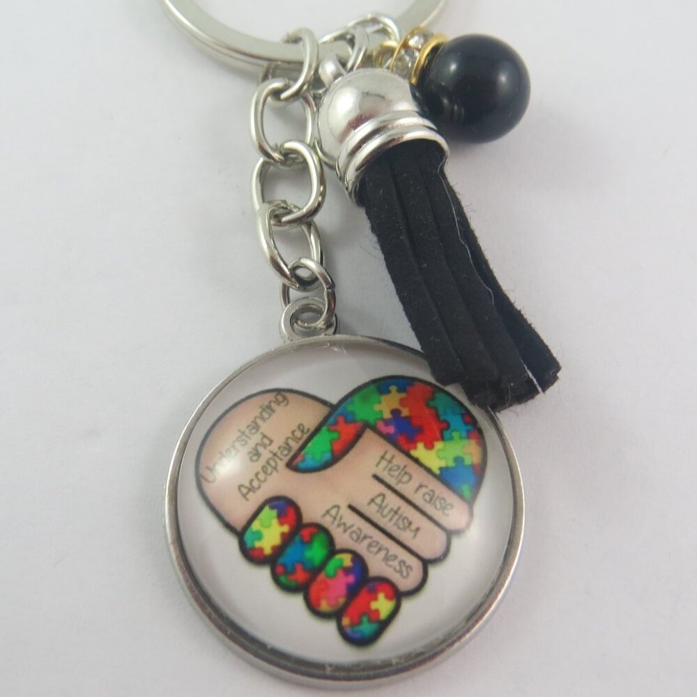 Autism Awareness Keychain Puzzle Piece Hand Charm Key Ring Bag Accessory